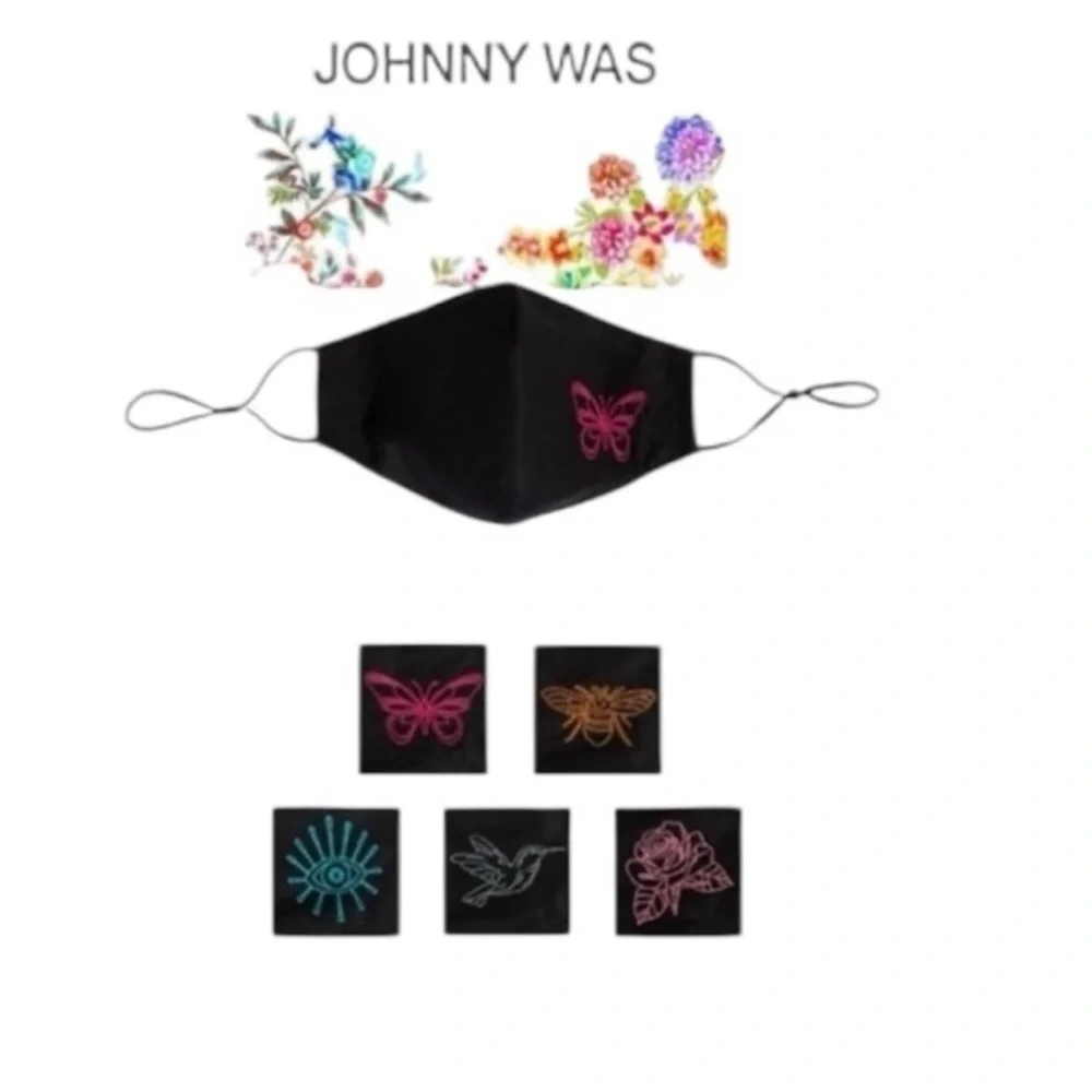 Johnny Was Embroidered Face Masks 5 Pack Brand New Black